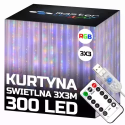 LAMPKI CHOINKOWE KURTYNA ŚWIETLNA GIRLANDA 300 LED RGB 3m USB ŚWIĄTECZNE-5904703002970