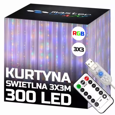 LAMPKI CHOINKOWE KURTYNA ŚWIETLNA GIRLANDA 300 LED RGB 3m USB ŚWIĄTECZNE-5904703002970