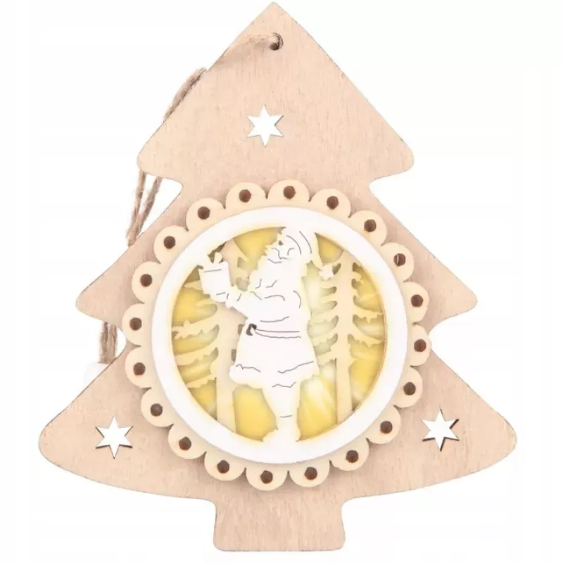Zawieszka na choinkę bombka lampa led ozdoba świąteczna CHOINKA DREWNIANA - 5904703003090