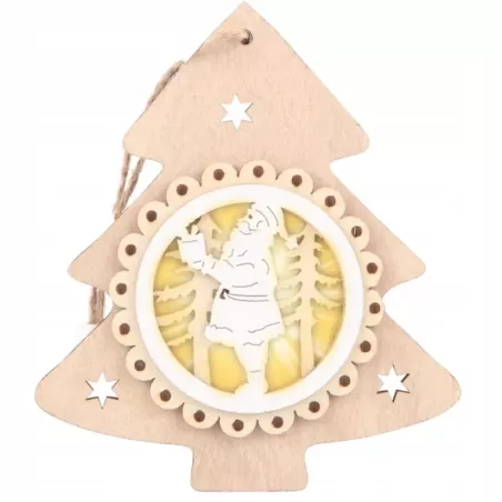 ZAWIESZKA NA CHOINKĘ BOMBKA LAMPA LED OZDOBA ŚWIĄTECZNA CHOINKA DREWNIANA-5904703003090