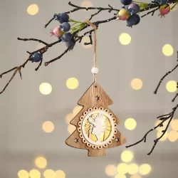 ZAWIESZKA NA CHOINKĘ BOMBKA LAMPA LED OZDOBA ŚWIĄTECZNA CHOINKA DREWNIANA-5904703003090