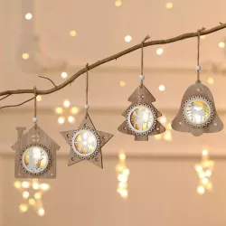 Zawieszka na choinkę bombka lampa led ozdoba świąteczna CHOINKA DREWNIANA - 5904703003090