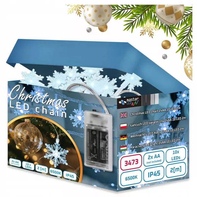 LAMPKI choinkowe świąteczne gwiazdki 10LED 2m ZIMNY BIAŁY ŚWIATEŁKA BATERIE-5904703003014