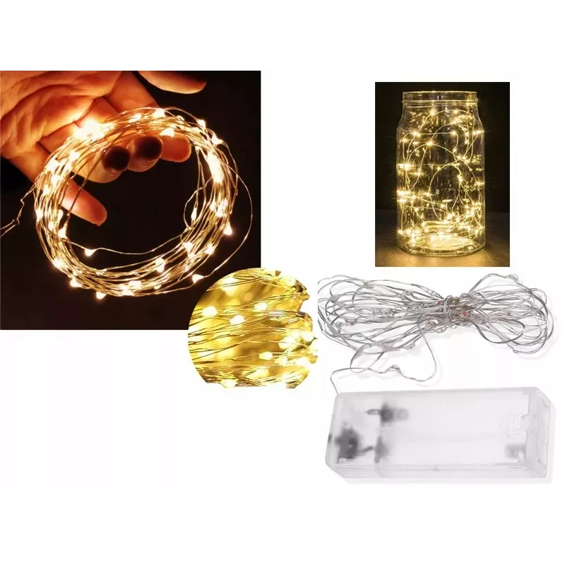 LAMPKI DRUCIKI 30 LED BATERIE BIAŁE CIEPŁE STROIK-5904703011088