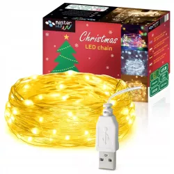 Łańcuch świąteczny 100 LED BIAŁY CIEPŁY Girlanda Lampki 2700K 10m USB-5904703011163