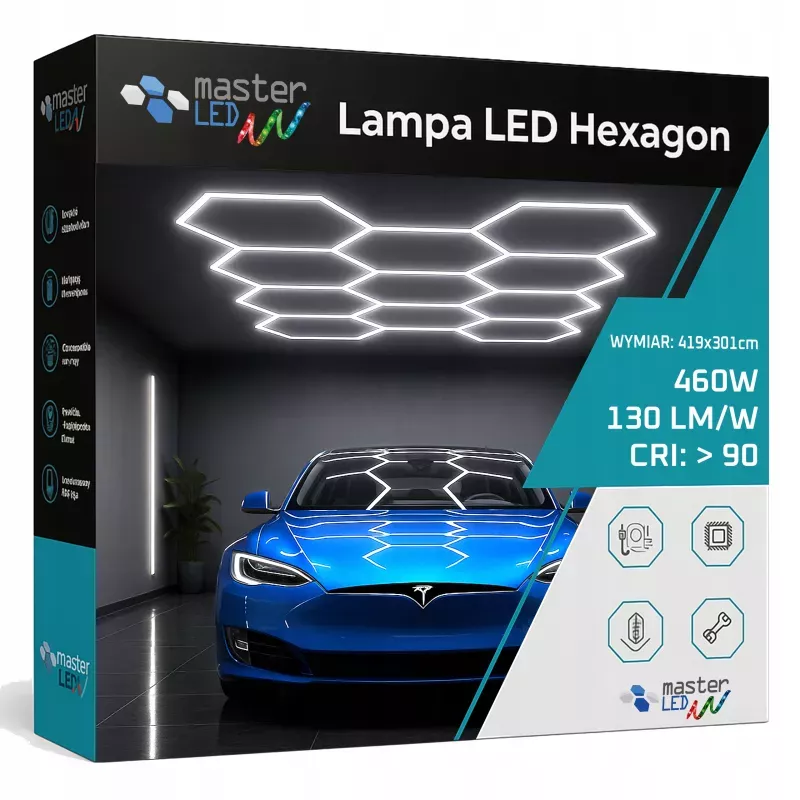 Lampa LED Hexagon Sufitowa Panel Oświetlenie Do Garaż Warsztat 419x301 cm-5904703024613