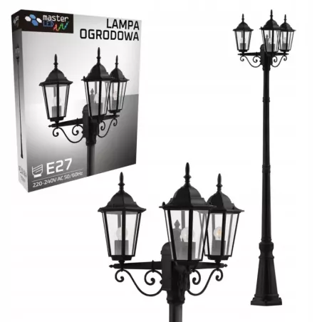 Słupek oświetleniowy lampa ogrodowa latarnia E27 3x218,5 cm czarny-5904703007234