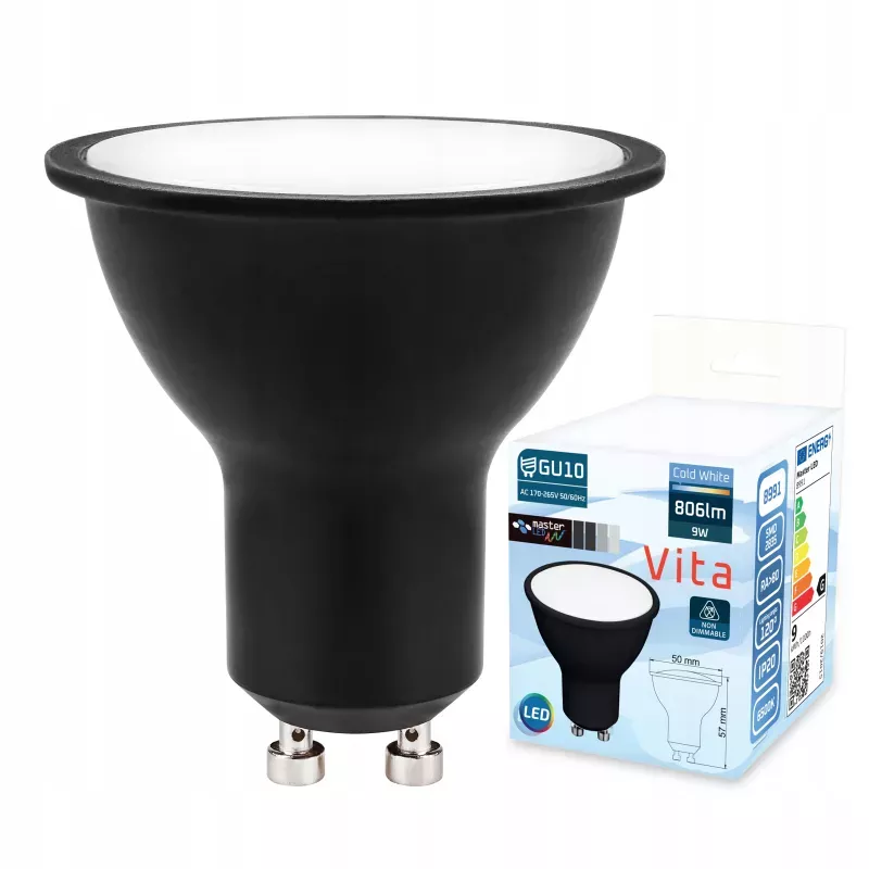 Żarówka LED GU10 9W biały zimny 6500K 230V MOCNA NIEMRUGAJĄCA PREMIUM-5904703017691