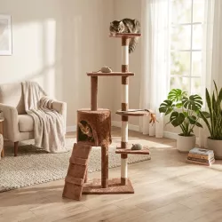 Duże drzewko dla kota drapak 5-Poziomowy 136 cm z myszką I domkiem - 8719138145393