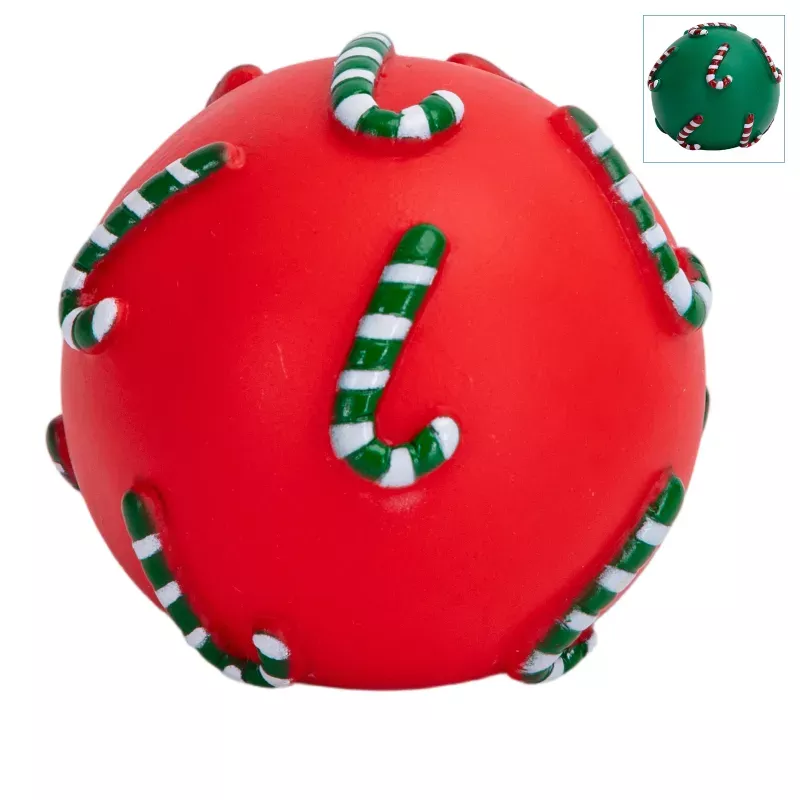 Świąteczna Zabawka dla Psa - Piłka Piszcząca Laski Cukrowe 7cm - 8719138144389