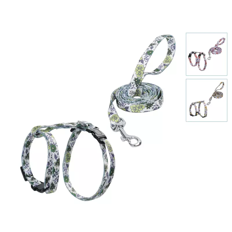 Szelki dla kota ze smyczą w kwiaty długość 110 typ H 20–35/25–45cm - 8719138146277