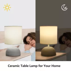 Elegancka lampa stołowa E14 bez żarówki z białą ceramiczną podstawą - 8433325371746