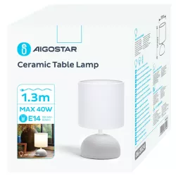 Elegancka lampa stołowa E14 bez żarówki z białą ceramiczną podstawą - 8433325371746
