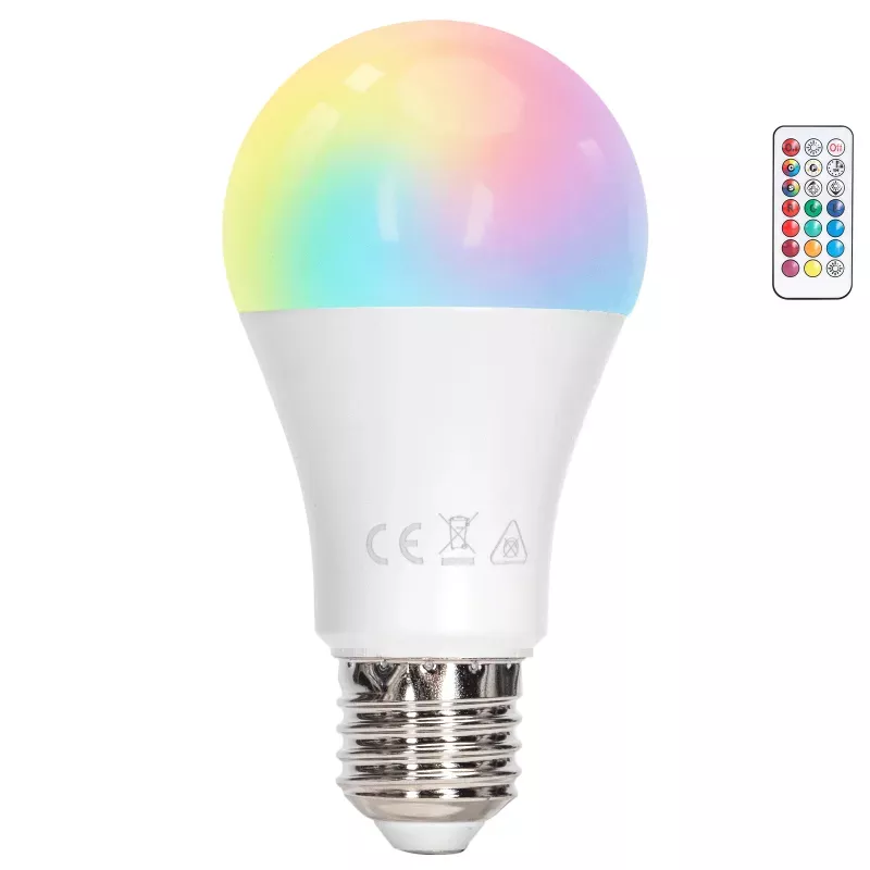 Żarówka LED A60 E27 12W RGB+3000K kolorowa ciepła z pilotem - 8433325418359