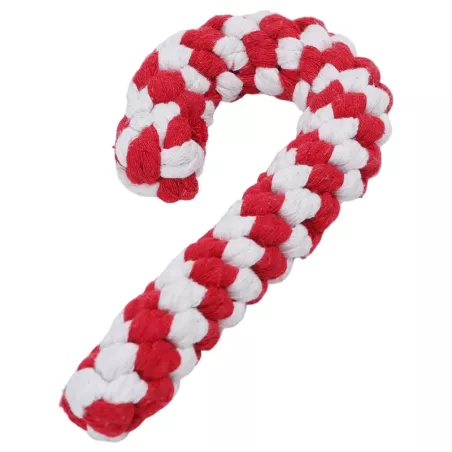 Świąteczna zabawka sznurowa dla psa cukrowa laska czerwono-biała 20cm - 8719138144501