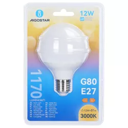Żarówka LED kula G80 gwint E27 moc 12W ciepła 3000K jasność 1170lm - 8433325223540