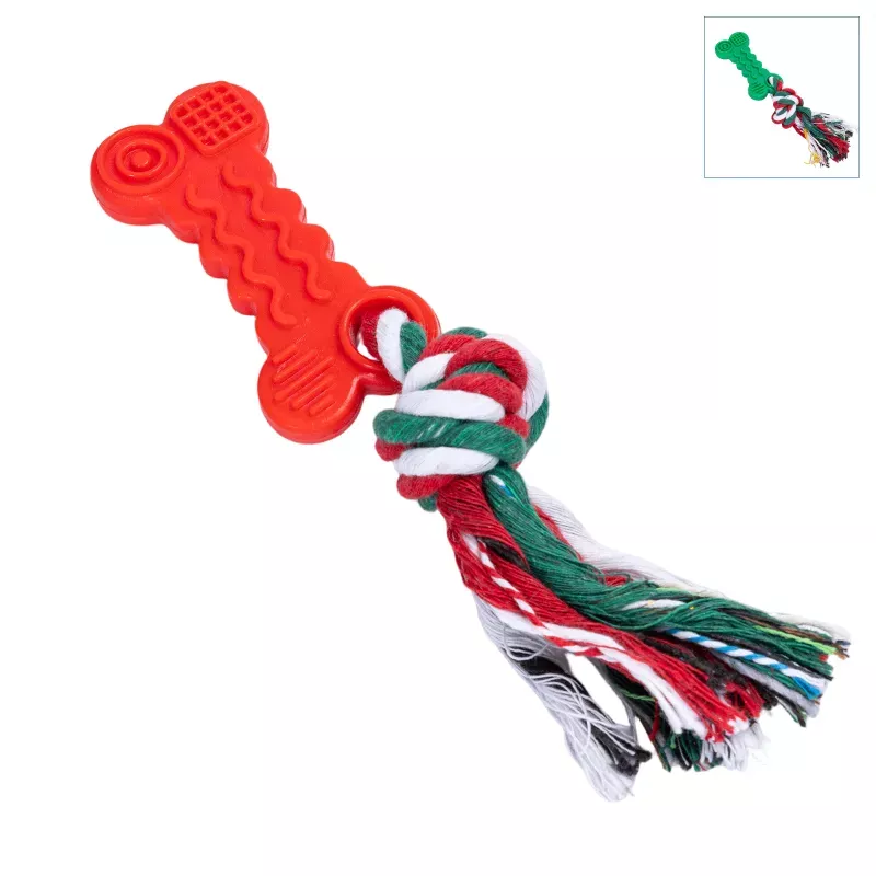 Świąteczna zabawka dla psa kość TPR i sznurkiem - gryzak L20xW4.5xH1.5cm - 8719138144204