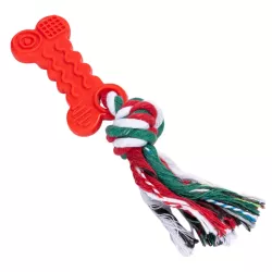 Świąteczna zabawka dla psa kość TPR i sznurkiem - gryzak L20xW4.5xH1.5cm - 8719138144204