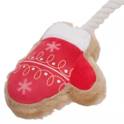 Pluszowa zabawka dla psa rękawiczki na sznurku z piszczkiem - 47cm - 8719138144365