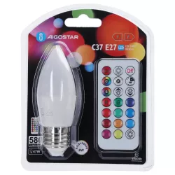 Żarówka świeczka LED C37 E27 6W RGB+3000K kolorowa i ciepła z pilotem - 8433325418427