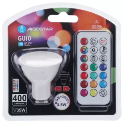 Żarówka reflektorek LED GU10 4.8W RGB+3000K kolorowa i ciepła z pilotem - 8433325418434