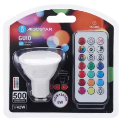 Żarówka reflektorek LED GU10 6W RGB+3000K kolorowa i ciepła z pilotem - 8433325418441