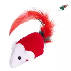 Myszka dla kota z pierzastym ogonkiem - miękka aksamitna zabawka 10x3.5cm - 8719138144457