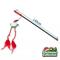 Wędka do zabawy z kotem ze świątecznym skrzatem, patyk 40 cm - 8719138144273
