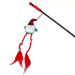 Wędka do zabawy z kotem ze świątecznym skrzatem, patyk 40 cm - 8719138144273