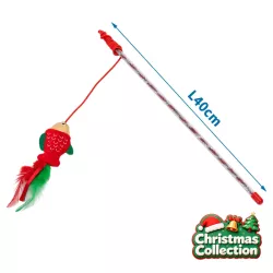 Wędka do zabawy z kotem z czerwoną rybką, patyk 40 cm - 8719138144297