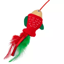 Wędka do zabawy z kotem z czerwoną rybką, patyk 40 cm - 8719138144297