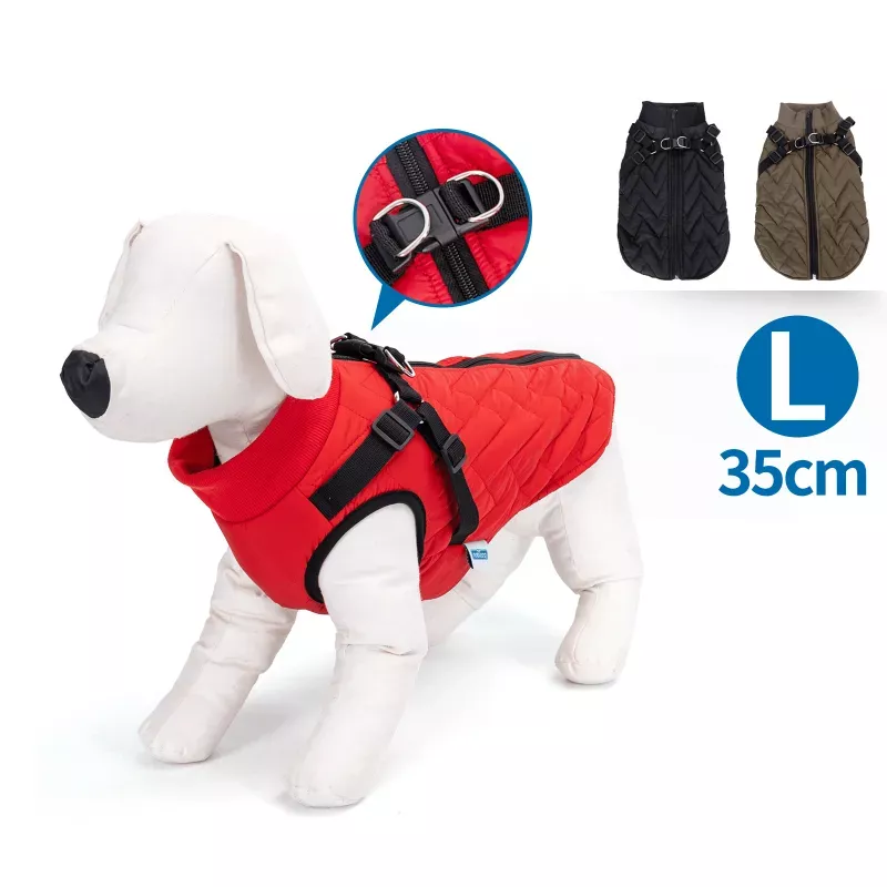 Płaszcz zimowy dla psa pikowany ze zintegrowaną uprzężą, rozmiar L, długość grzbietu 35cm - 8719138141326
