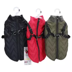 Płaszcz zimowy dla psa pikowany ze zintegrowaną uprzężą, rozmiar L, długość grzbietu 35cm - 8719138141326
