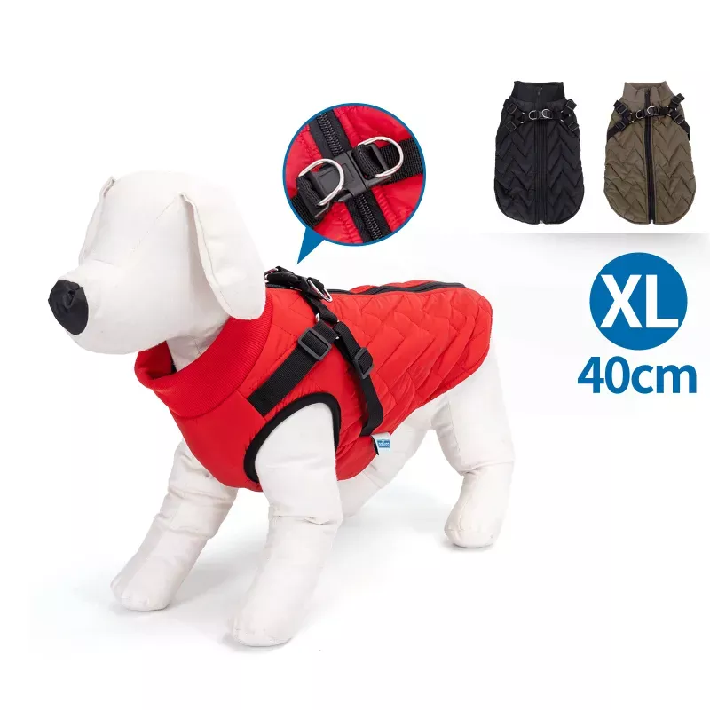 Płaszcz zimowy dla psa pikowany ze zintegrowaną uprzężą, rozmiar XL, długość grzbietu 40cm - 8719138141333