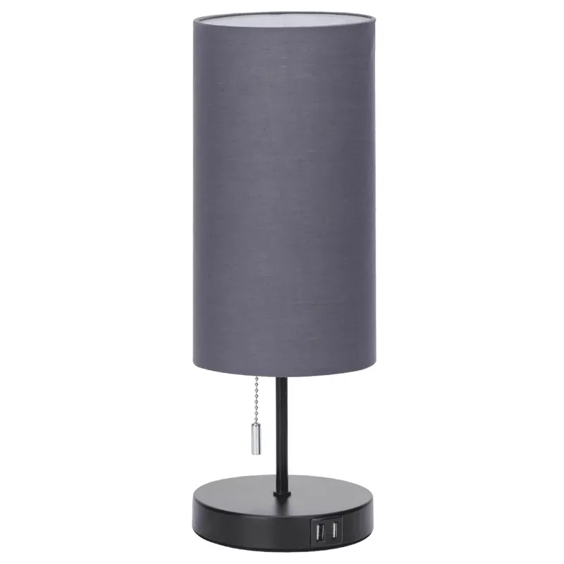 Lampa stołowa bez żarówki, E27, MAX.40W, 2x USB, żelazo/płótno - 8433325428815
