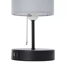 Lampa stołowa bez żarówki, E27, MAX.40W, 2x USB, żelazo/płótno - 8433325428815