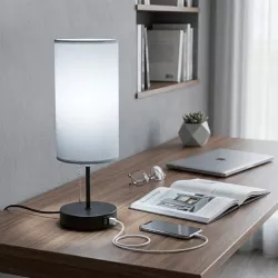 Lampa stołowa bez żarówki, E27, MAX.40W, 2x USB, żelazo/płótno - 8433325428815