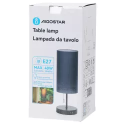 Lampa stołowa bez żarówki, E27, MAX.40W, 2x USB, żelazo/płótno - 8433325428815