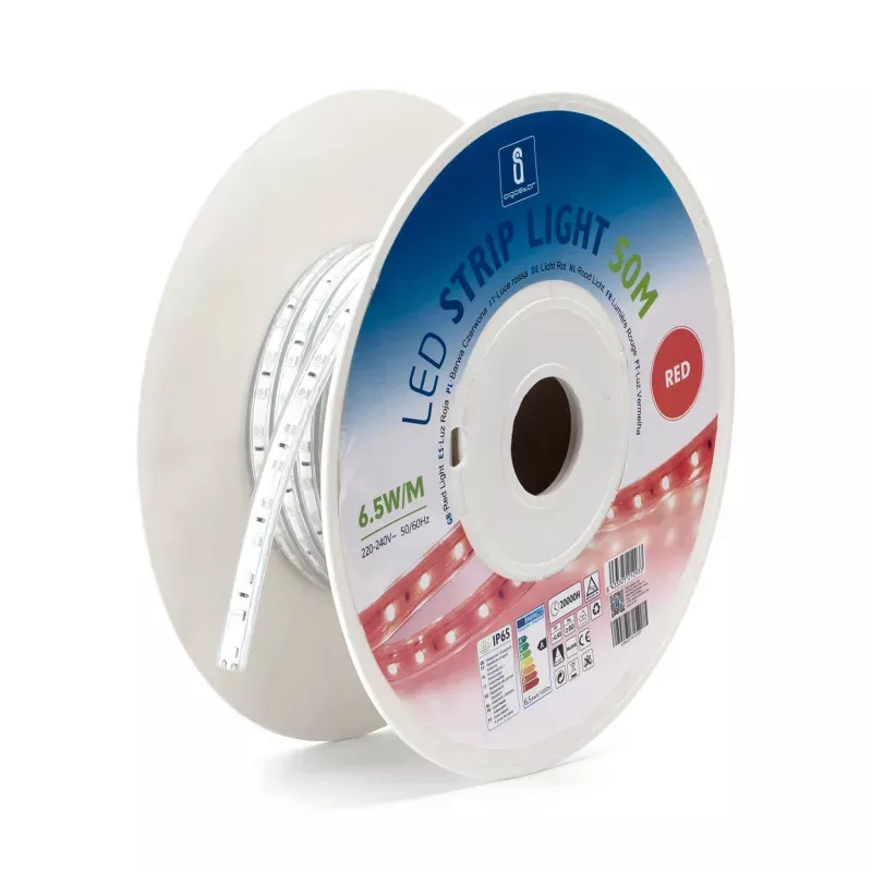 Taśma LED czerwona 230V 10mm 60led/m szpula 50mb zewnętrzna IP65 - 8433325212933