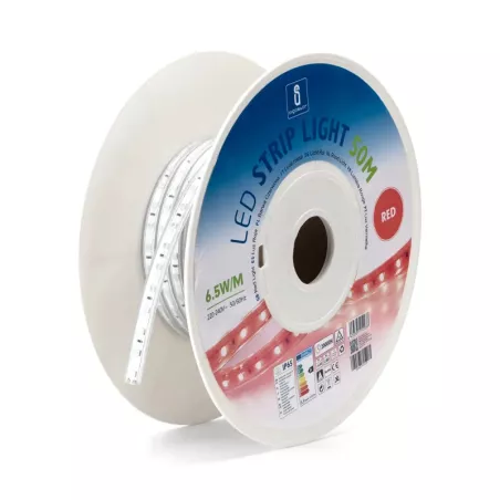 Taśma LED czerwona 230V 10mm 60led/m szpula 50mb zewnętrzna IP65 - 8433325212933