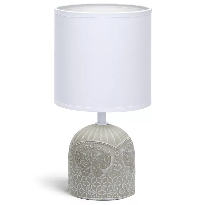 Lampka stołowa ceramiczna z motylami, szara, E14 max 40W, bez żarówki - 8433325197018