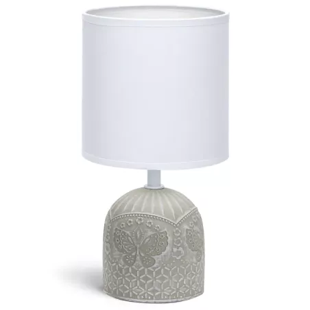Lampka stołowa ceramiczna z motylami, szara, E14 max 40W, bez żarówki - 8433325197018