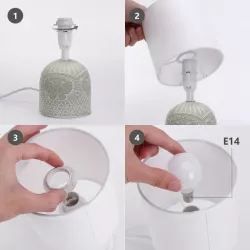 Lampka stołowa ceramiczna z motylami, szara, E14 max 40W, bez żarówki - 8433325197018