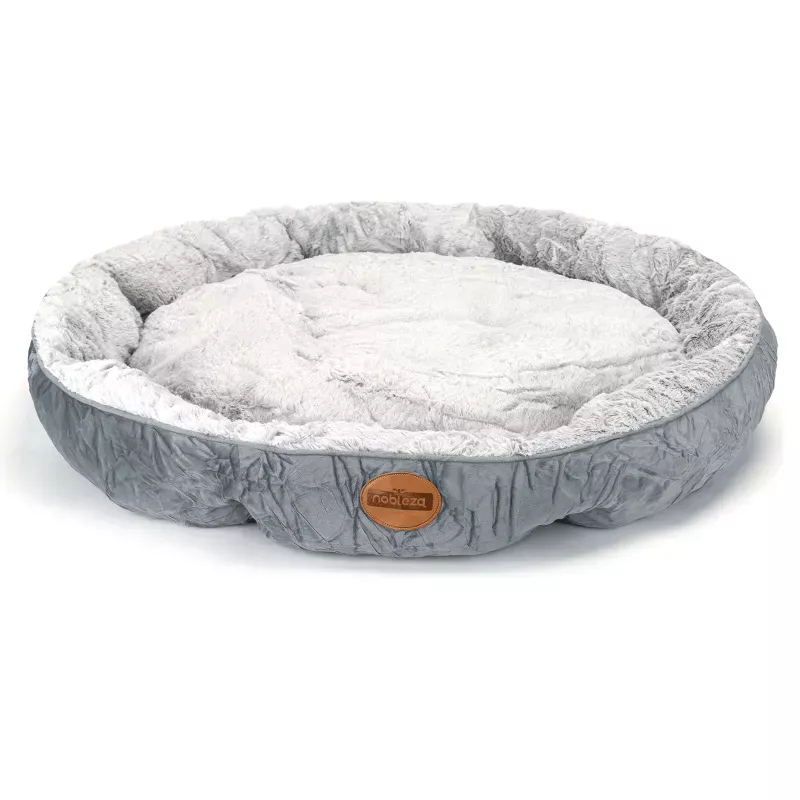 Okrągłe legowisko dla psa z aksamitu PV w kolorowe bloki, śr. 80 cm - 8719138220113