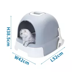 Zabudowana kuweta dla kota z wysuwaną tacką i szufelką, szara, 52 cm - 8719138049943