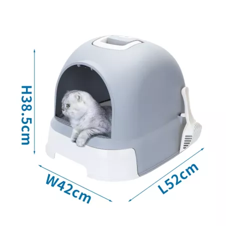 Zabudowana kuweta dla kota z wysuwaną tacką i szufelką, szara, 52 cm - 8719138049943