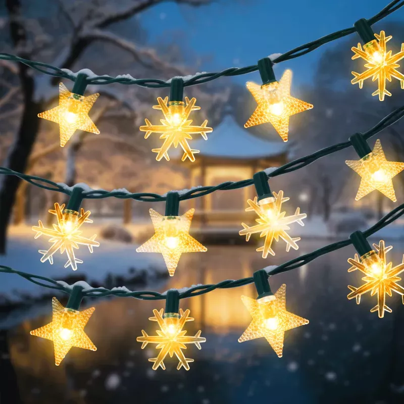 Solarny Łańcuch Świetlny LED Płatki Śniegu i Gwiazdki 10m - 8433325300999