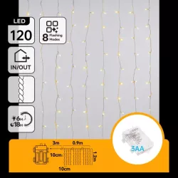 Kurtyna Świetlna LED 120 Diod Ciepła Biel 0,9x1,2m 3xAA - 8433325353087