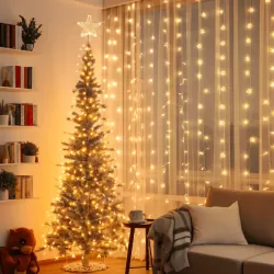 Kurtyna Świetlna LED 120 Diod Ciepła Biel 0,9x1,2m 3xAA - 8433325353087