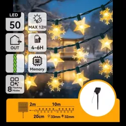 Solarny Łańcuch Świetlny LED Płatki Śniegu i Gwiazdki 10m - 8433325300999